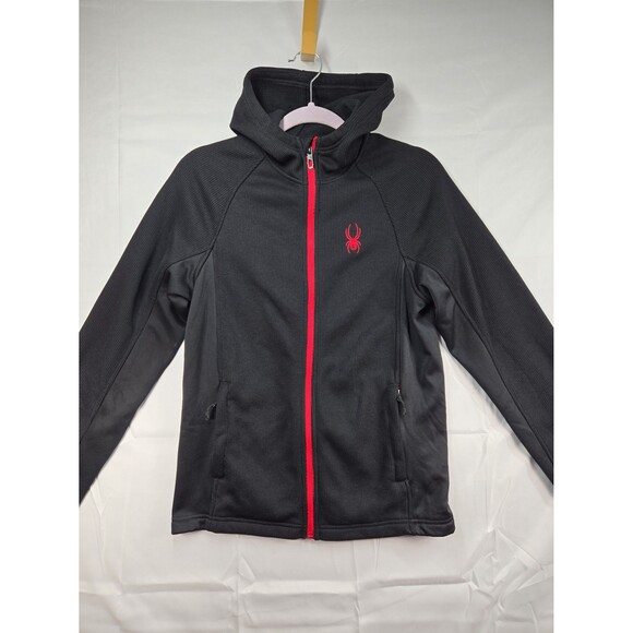Spyder Full Zip Thermal Waffle Knit Fleece Lined Black Hooded Jacket Mens Small - Picture 2 of 12